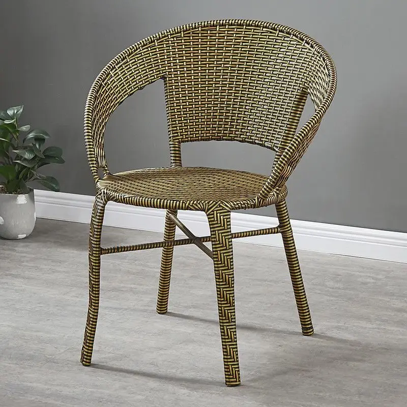 Outdoor rattan chair single leisure back chair woven home elderly courtyard outdoor simple balcony small  table chair