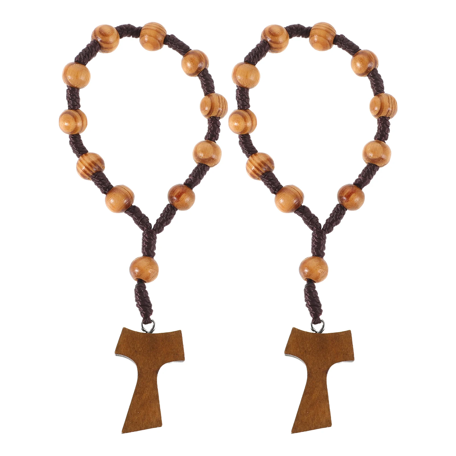

2 Pcs Wooden Rosary Bracelet Beads Jewelry Decorative Light Brown Christian Prayer Bracelets Chain