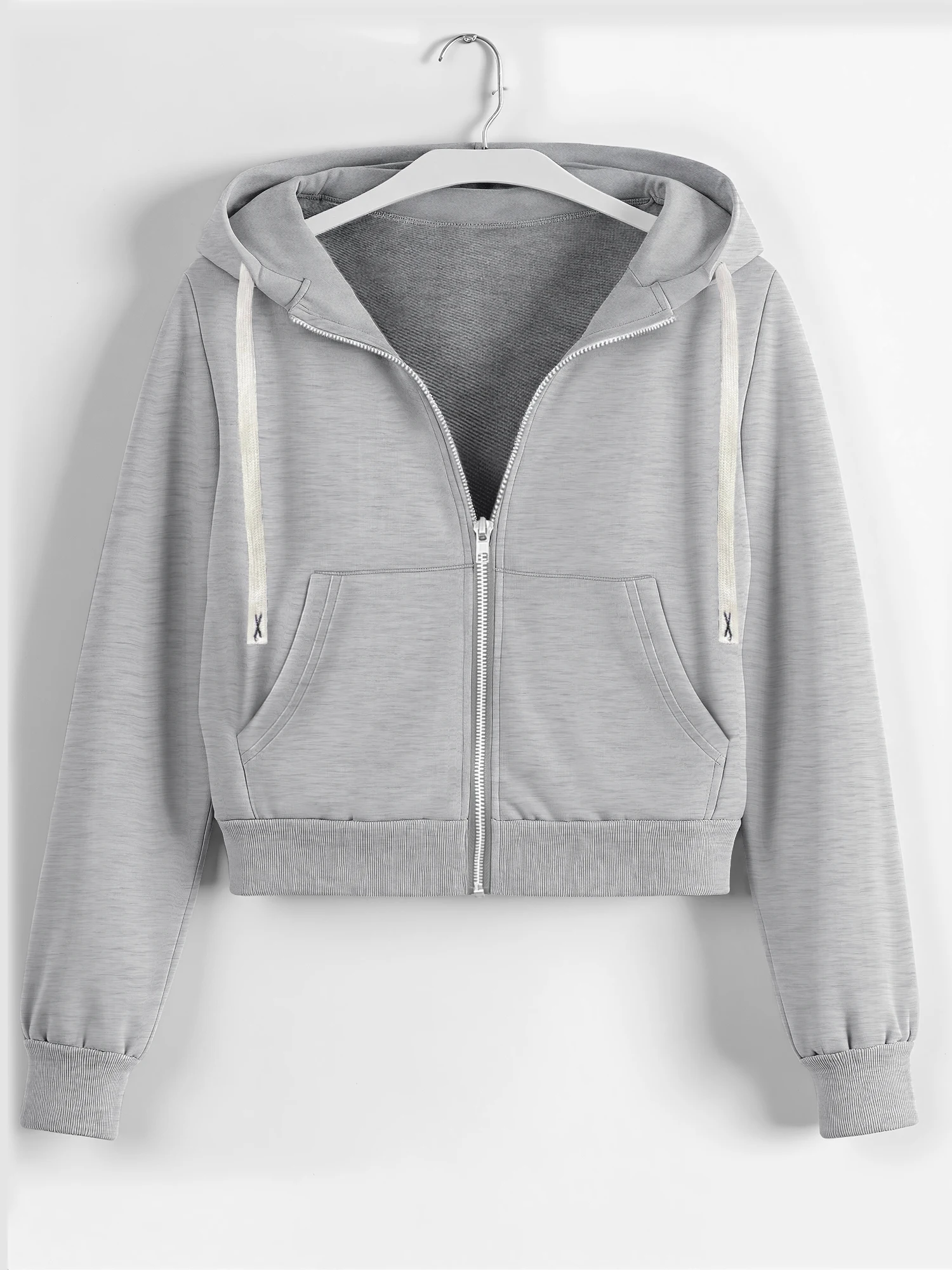 Trendy Cropped Zip-Up Hoodie Jacket, Casual Streetwear Hooded Sweatshirt for Y2K & Daily Outfits