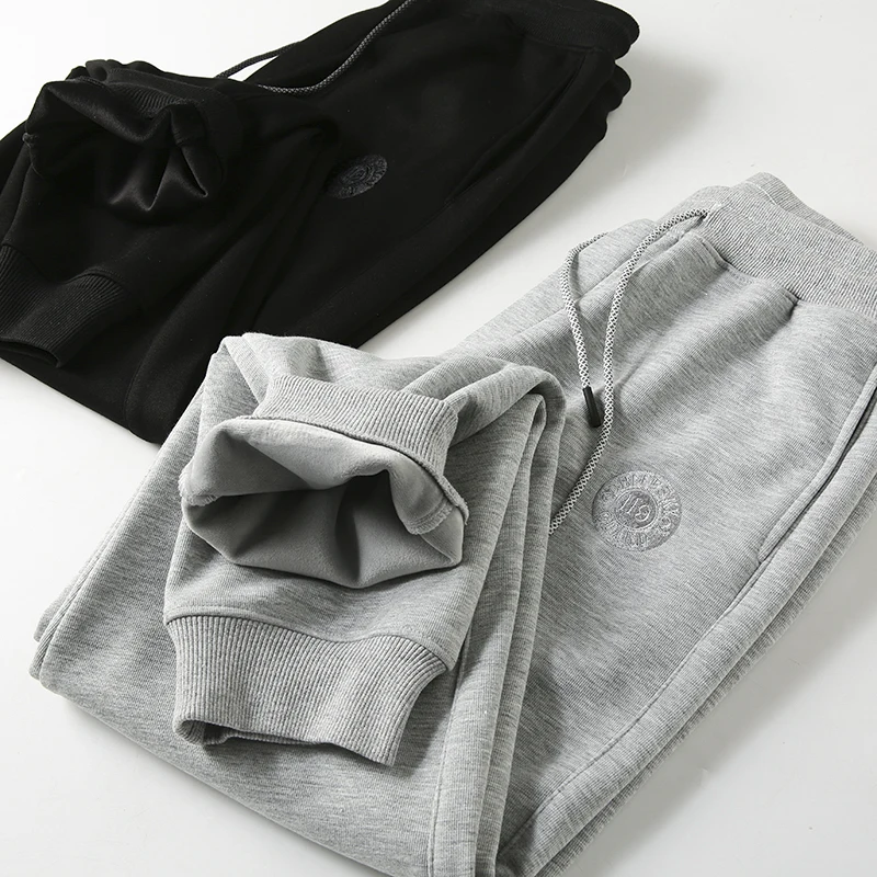 

Thiened Fce Warm Men's Casual Sports Pants Straight Leg Cuffed Autumn Winter Pure Color Youth Active Sle Long Trousers