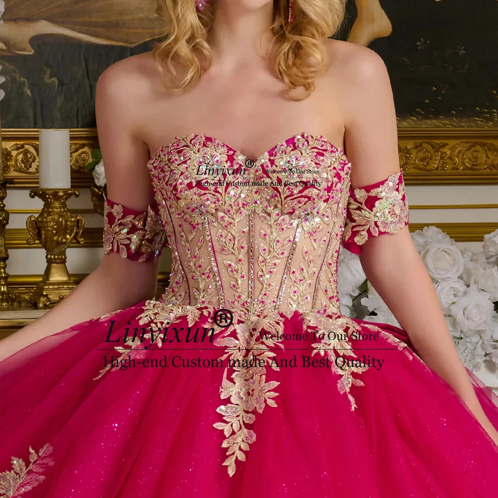 فساتين Quinceanera مجوهرات على شكل قلب بدون أكتاف لامعة فستاين سهرة/فساتين الحفلات 16 فستان حفلة عيد ميلاد مخصص فيستدوس 15 سنة ليلا