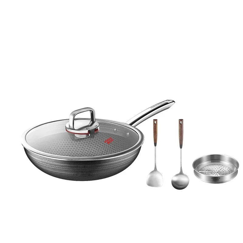 كوباخ ووك سطح غير لاصق من الفولاذ المقاوم للصدأ مقلاة مزدوجة على شكل قرص العسل من الجيل السادس مستشعر درجة الحرارة بنقطة حمراء #6