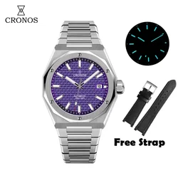 Cronos Luxury Men Watch 39mm Skyline Automatic PT5000 SW200 Wristwatches Sapphire Leather Strap 10ATM See-through Back L6028M