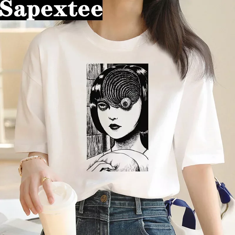 Camiseta junji ito para mujer, camiseta harajuku kawaii estética japonesa, ropa de calle tumblr