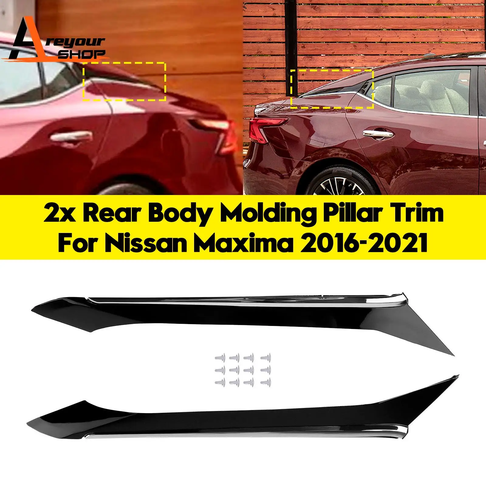 

Areyourshop 1x/2x Rear Body Molding Pillar Trim for Nissan Maxima 2016 2018 2019 2020 2021