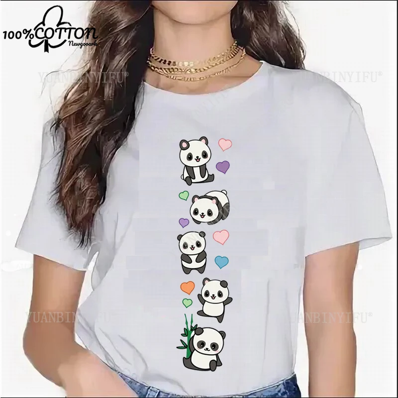 Hot style Harajuku Lovely Ladies' Short-sleeved Cotton T-shirt with Panda Pattern Print, Fun Ladies' Leisure Street Fashion