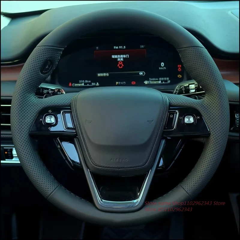 

Hand-Stitched Non-slip Breathable Durable Nappa Leather Steering Wheel Cover For Lincoln Aviator Corsair Car Interior Accessory