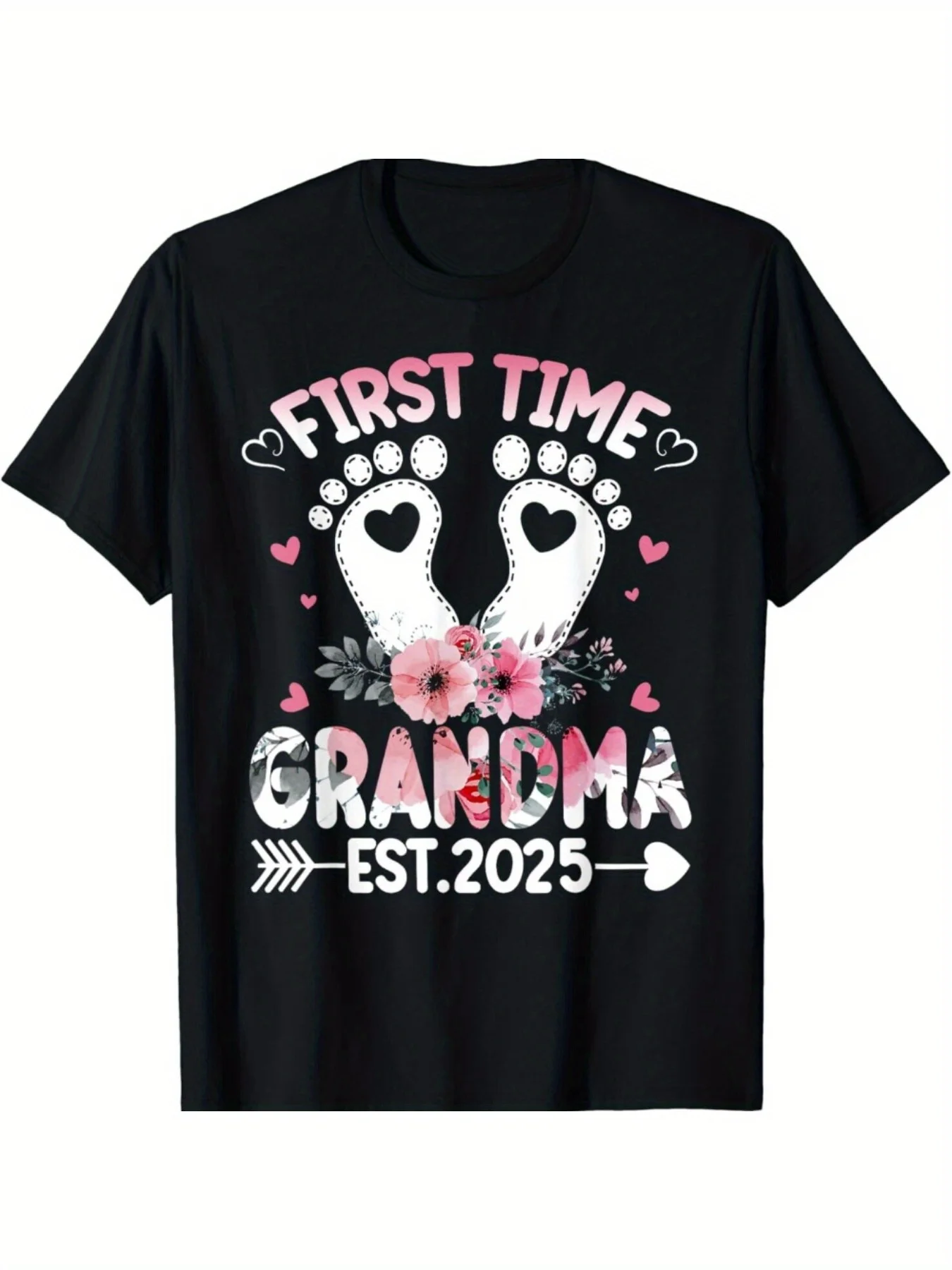 

[Pregnancy Announcement Tee] Black Cotton First Time Grandma 2025 Pregnancy Announcement T-Shirt