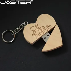 Kostenloses Logo Herz USB 2.0 Flash-Laufwerk 64G Kostenloser Schlüsselanhänger Holz Hochzeitsgeschenk Stiftantriebe 32G Memory Stick Ahorn U Disk Kreatives Geschenk