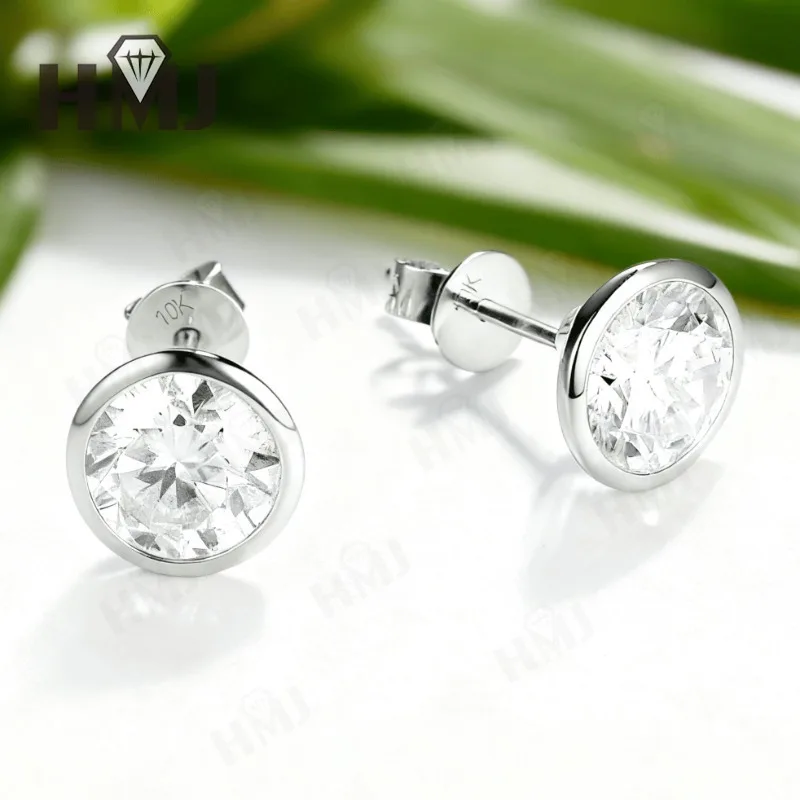 Earrings with 1/1.6/2.4CT D Color Round Moissanite 10k 14k 18k 925 Silver Plated Gold Ear Stud for Woman Engagement Daily Jewely