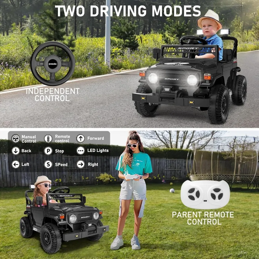 12v passeio de controle remoto em carros para meninos de 3 anos veículos elétricos jeep com suspensão de mola bluethooth música led 3 velocidades po