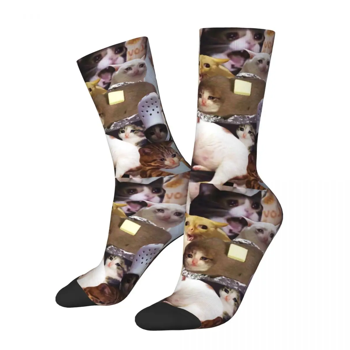 Crying Cat Memes Animal Pet Socks Men Women Funny Happy Socks Novelty Spring Summer Autumn Winter Stockings Gifts