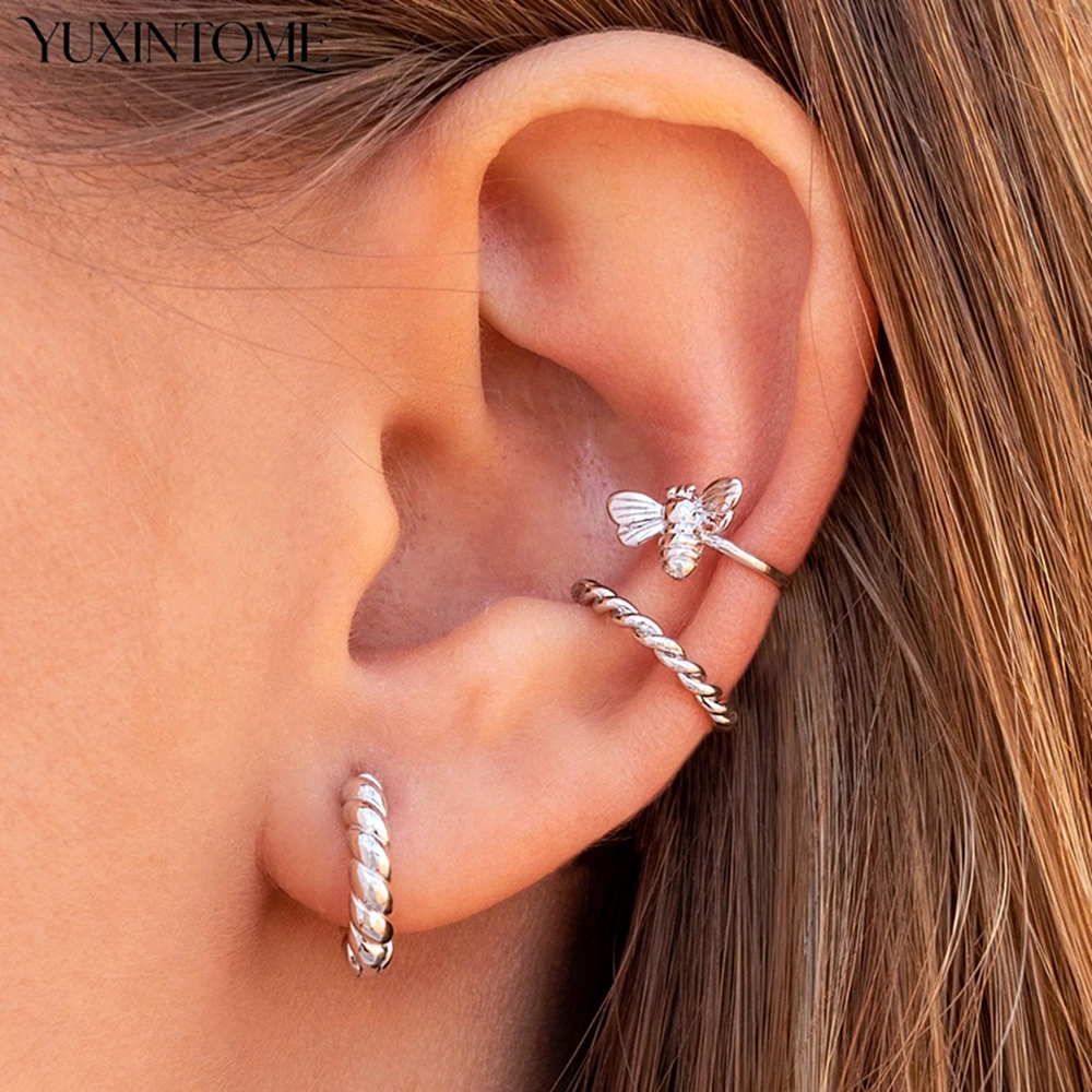 1 قطعة 24 كيلو مطلية بالذهب الفضة دوامة الأذن أقراط مشبكية للنساء الحد الأدنى الأذن الكفة دون ثقب الأقراط مجوهرات الأزياء