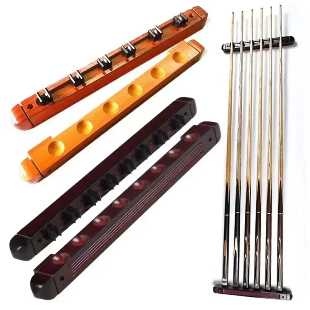 New Billiard Wood Rack Holder Wall Mounted Hanging Professional 6-Hole Wooden Billiard Cue Holder Accessories Billiard Cue Rack