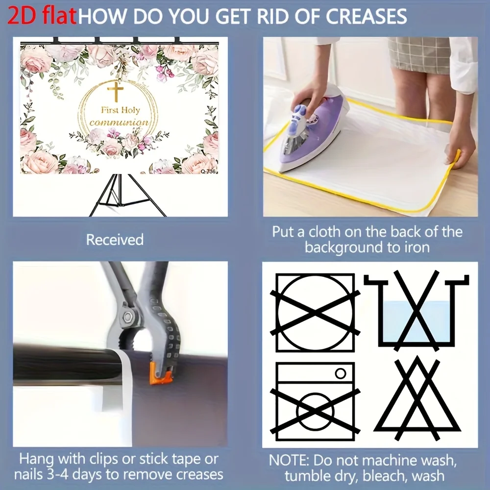 خطة ثنائية الأبعاد، 1 خلفية تصوير للمناولة الأولى - زهور وردية وتصميم لامع ذهبي، مع صليب، زخرفة معمودية للفتيات