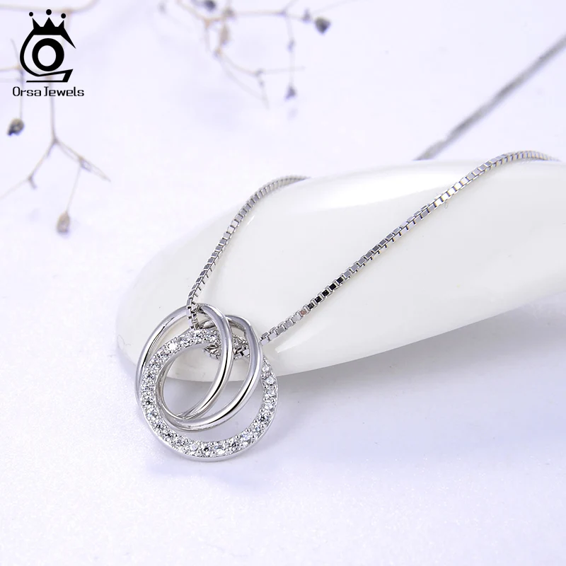 

ORSA JEWELS 925 Sterling Silver Classic Zircon Round Necklace For Women Anniversary Party High Quality Fine Jewelry Gift SN175