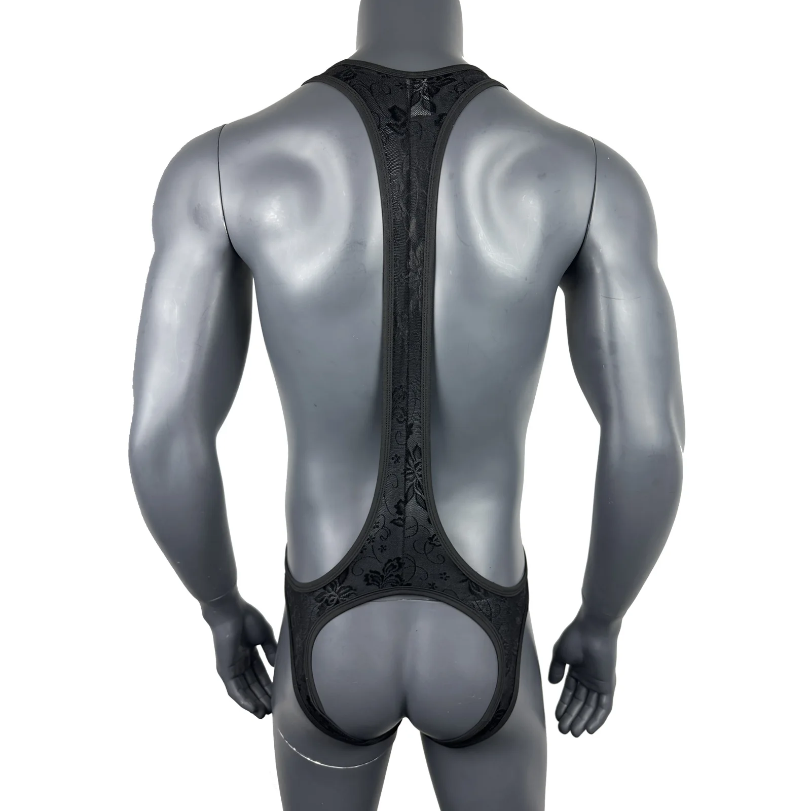 الرجال مثير بودسوت/ بدلة الجسم المصنوعة من الدانتيل مفتوحة المنشعب ضيقة الجوف خارج عارية الذراعين على شكل حرف U جيب T-السراويل الساخن مثير الملابس الداخلية للذكور الكبار