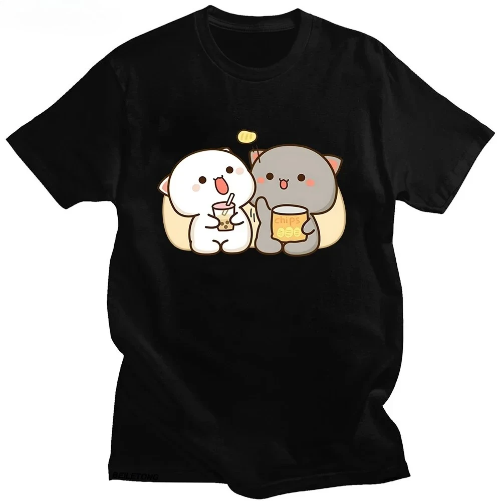 Summer Short-sleeved T-shirt Graphic T Shirts Women Clothing Cute Clothes Mochi Peach Cat Bubble Print Casual Aesthetic Clothes