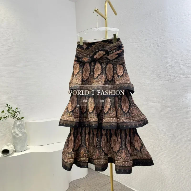 

2025 New Women's Black Brown Paisley Print 3/4 Sleeve Sweetheart Collar Blouse Tops Hot Sale Outfit