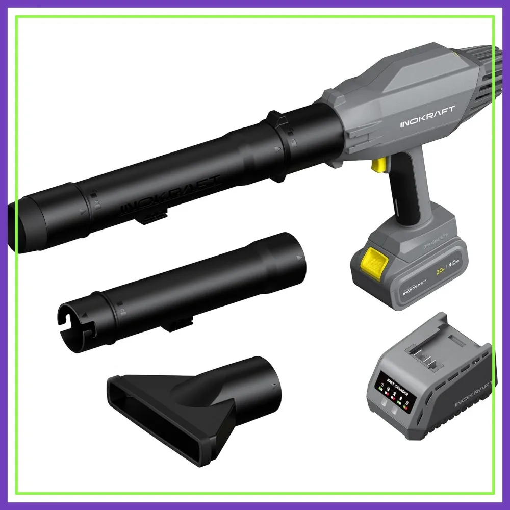 

Cordless Leaf Blower 20V 4.0Ah Battery & Charger, 125 MPH 270 CFM Lightweight Handheld with 2 Nozzles & 2 Extension Tubes, Quiet Compact for Yard & Lawn