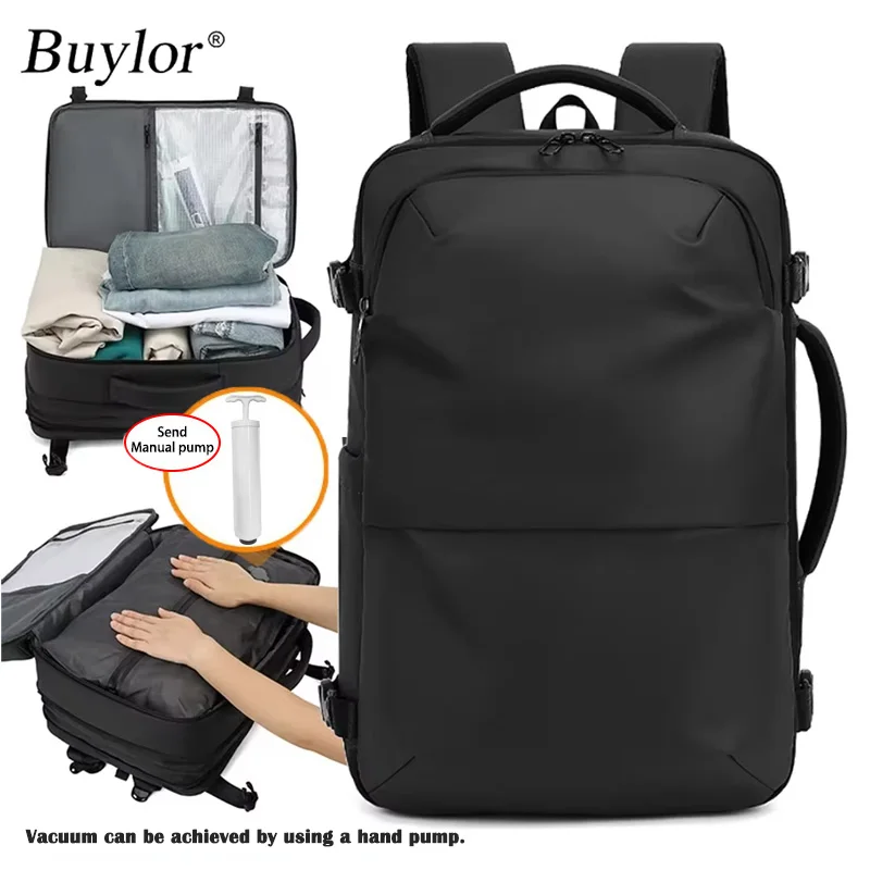 Buylor Men's Vacuum Compression Backpack Expandable Backpack Dry Wet Separation Business Travel Anti-Theft Computer Backpack