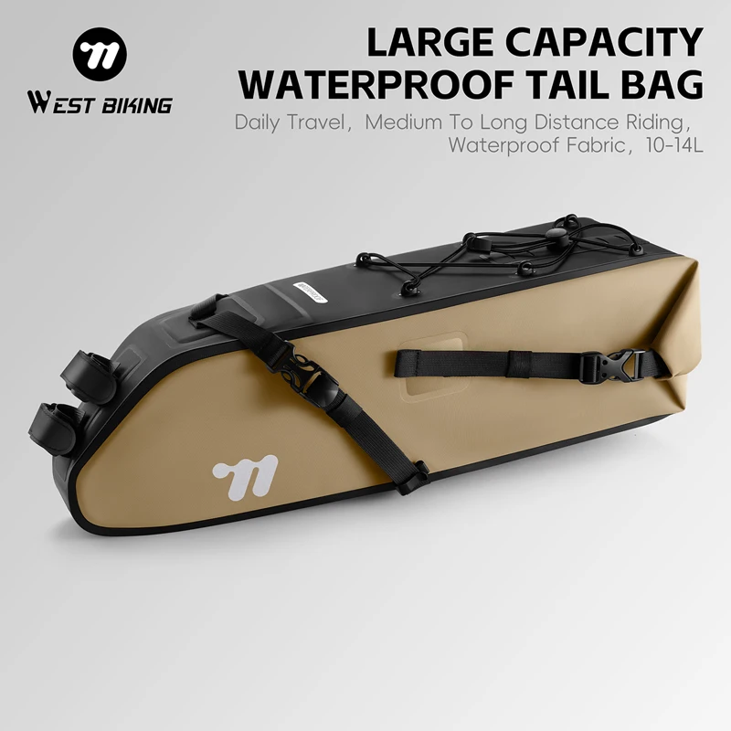 WEST BIKING 14L Bicycle Tail Bag Large Capacity Waterproof Tail Bag PVC Anti-Slip Leather Tail Bag With Bleed Valve Bike Tailbag