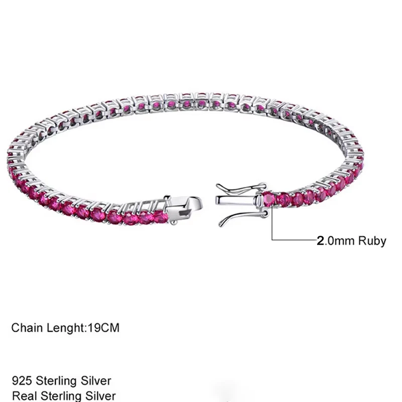 TFGLBU Sparkling Ruby Tennis Bracelet for Women Trendy Shine Gem Solid 925 Silver Bangle Wedding Birthday Gift Jewelry Wholesale