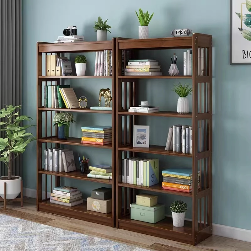 Simple modern all-solid wood bookshelf living room floor-to-ceiling wall shelf household multi-functional bookcase storage