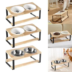 Elevated Pet Bowls Raised Cat Feeder Lightweight Kitty Dishes with Bamboo Stand Cat Feeding Bowls for Small Dogs and Cats