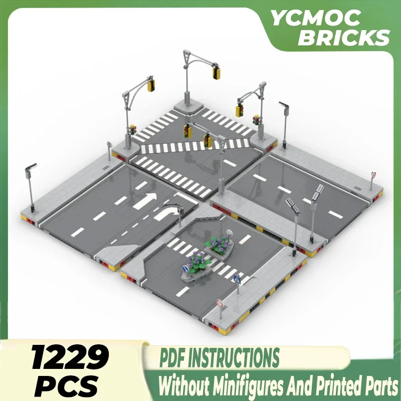 City Street View Modello Moc Mattoni da costruzione Tecnologia del sistema stradale urbano Blocchi modulari Regali Giocattoli di Natale Set fai da te Assemblaggio