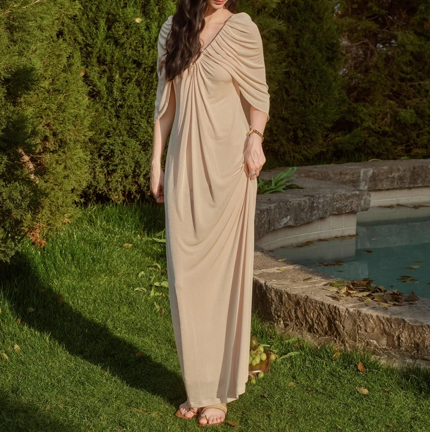 

V-neck Elegant Maxi Dress Women Summer High Waisted Chic Evening Party Vestidos Bodycon Streetwear Cloth Lady