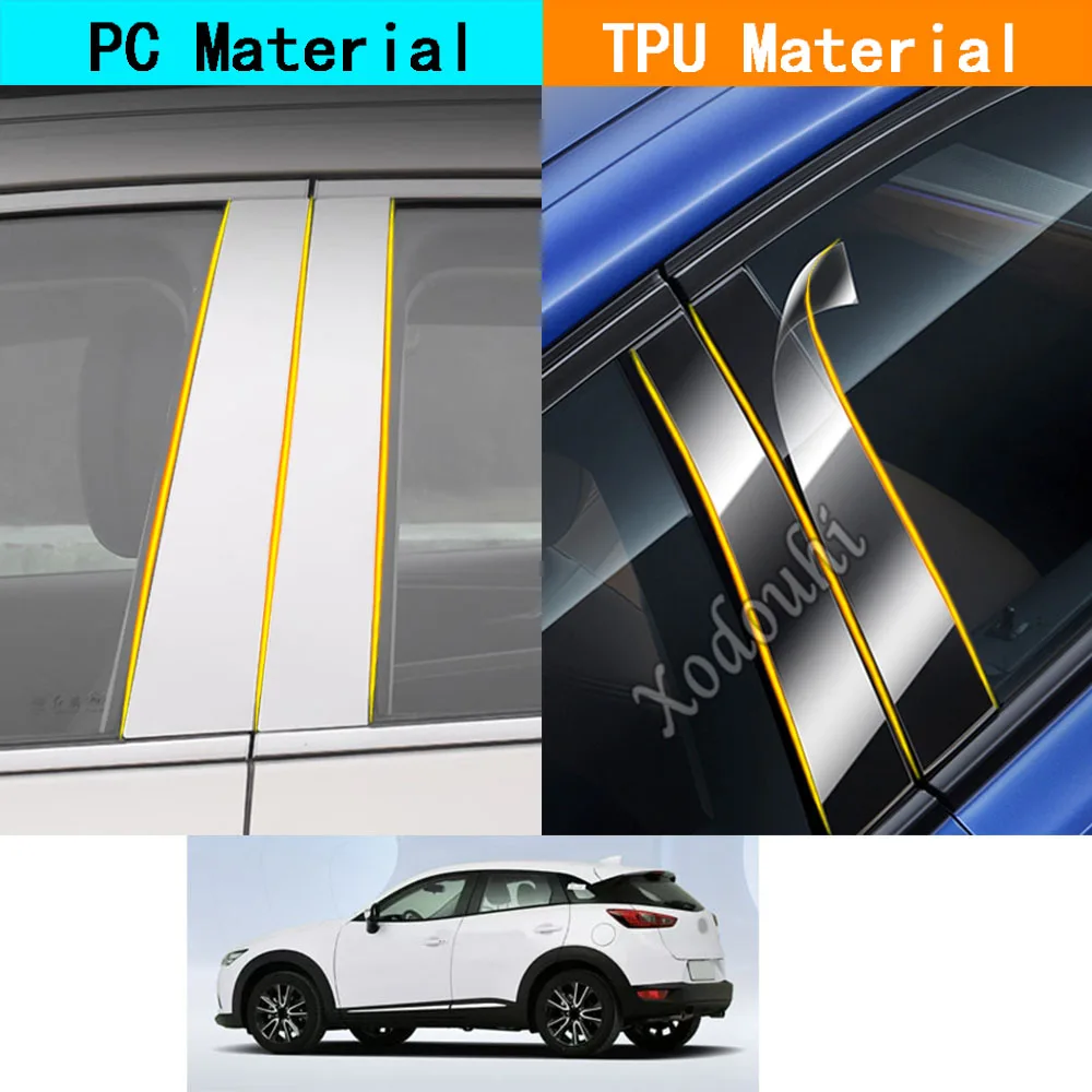 

Car TPU/Glossy Mirror Pillar Post Cover Door Trim Window Stickers For Mazda CX-3 CX3 2015 2016 2017 2018 2019 2020 2021-2023