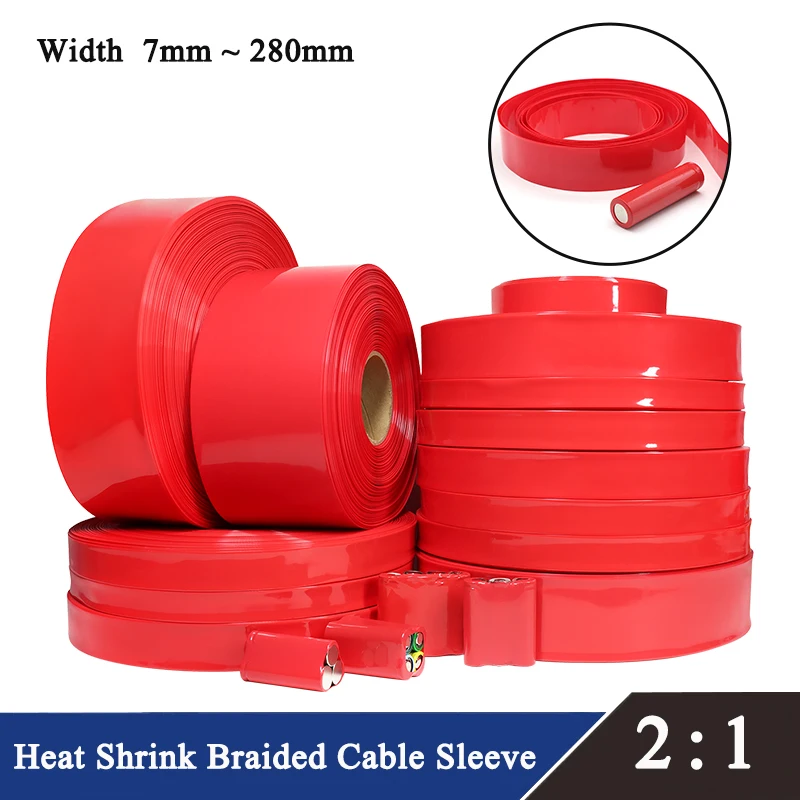 

PVC Heat Shrink Tube 18650 Lipo Battery Pack 7mm ~ 280mm Insulated Protection Film Wrap lithium Case DIY Cable Sleeve Red