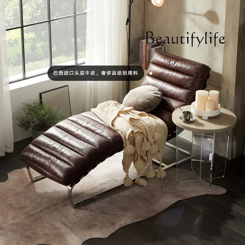 

muebles para hogar Nordic Retro Luxury Leather Recliner Home Living Room Lazy Sofa Balcony Iron Leisure Chair