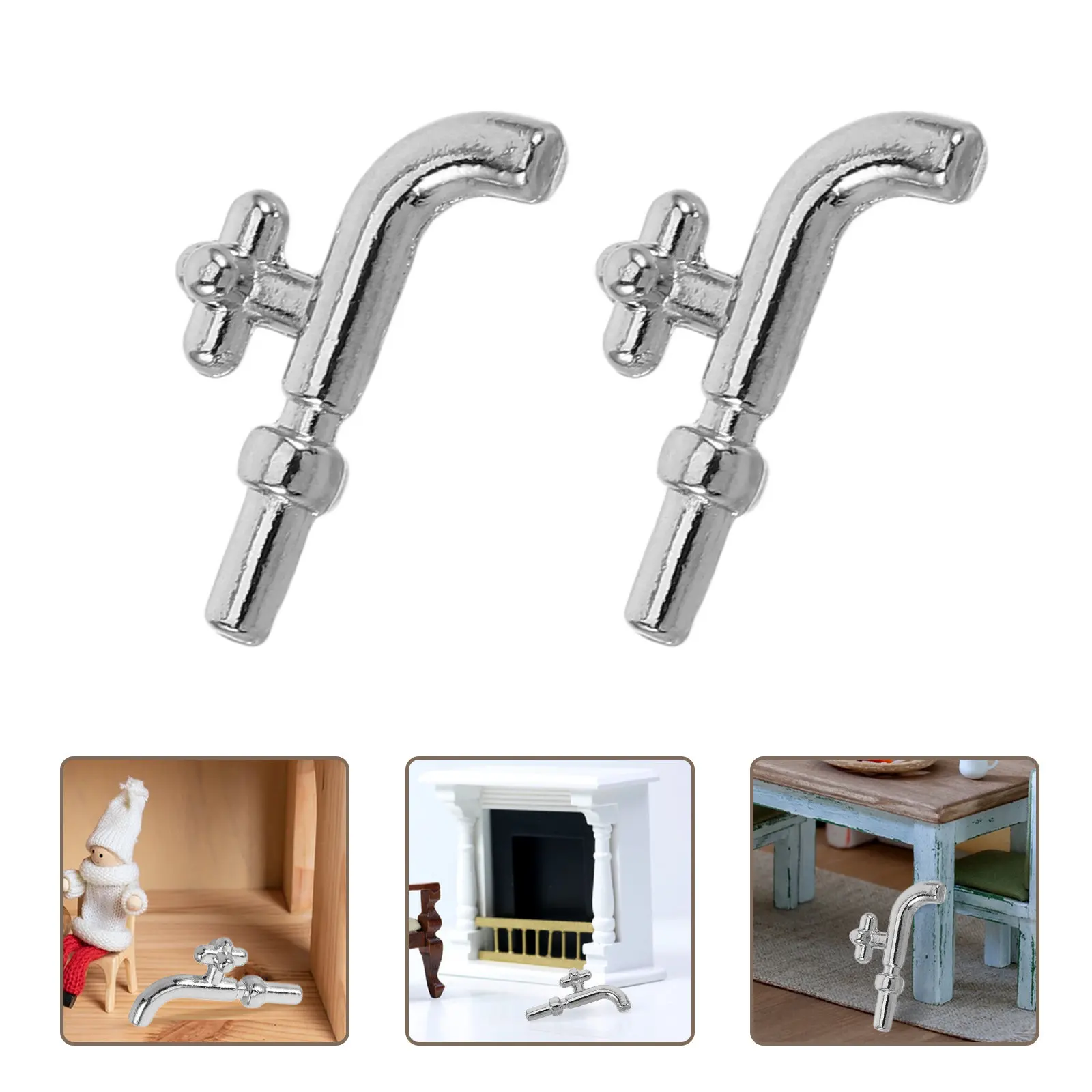 10Pcs Miniature Faucet Dollhouse Bathroom Kitchen Fixture Realistic Single Head Tap for Miniature House Interior Decoration