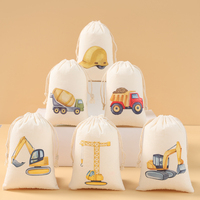 6pcs Construction Party Gift Bags Construction Truck Birthday Cotton Drawstring Candy Bags Construction Party Favors Baby Shower