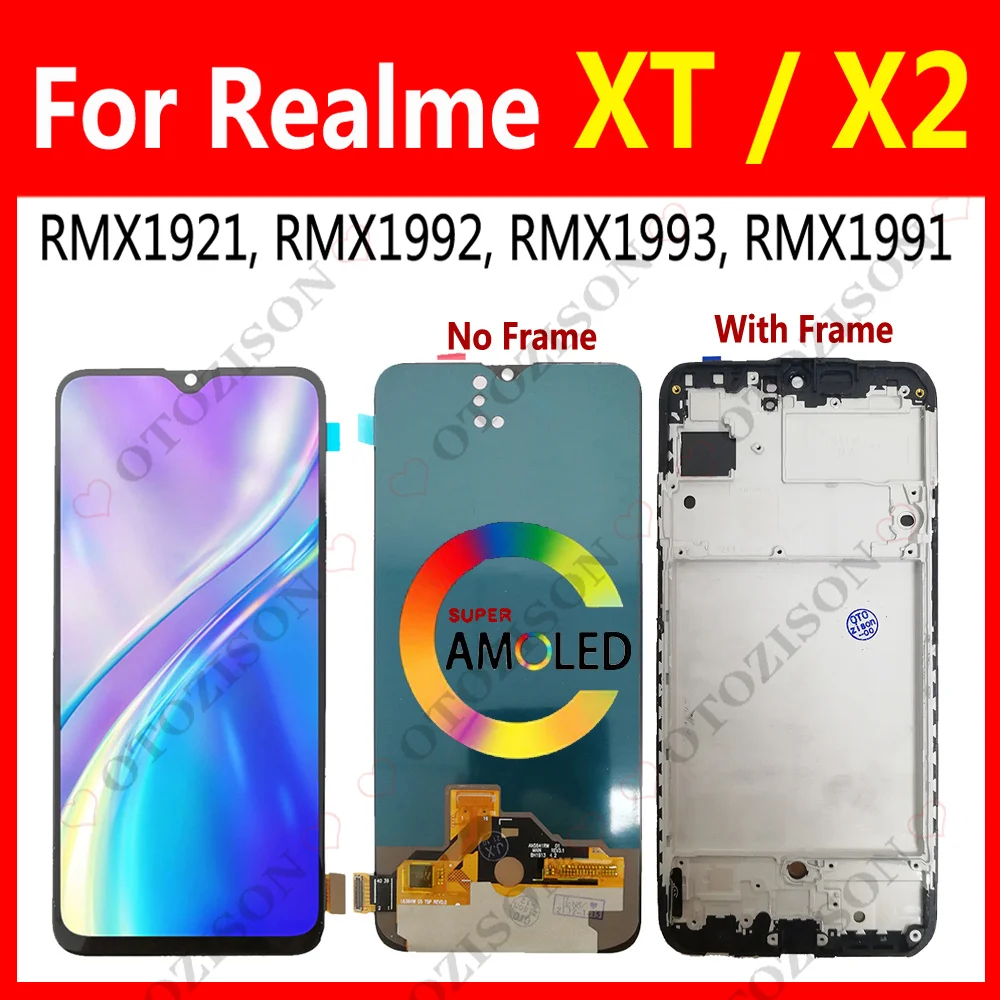 6.4 "ل ممن لهم Realme XT LCD RMX1921 عرض ل Realme X2 LCD RMX1991 شاشة تعمل باللمس محول الأرقام الجمعية RMX1992 RMX1993 أجزاء LCD