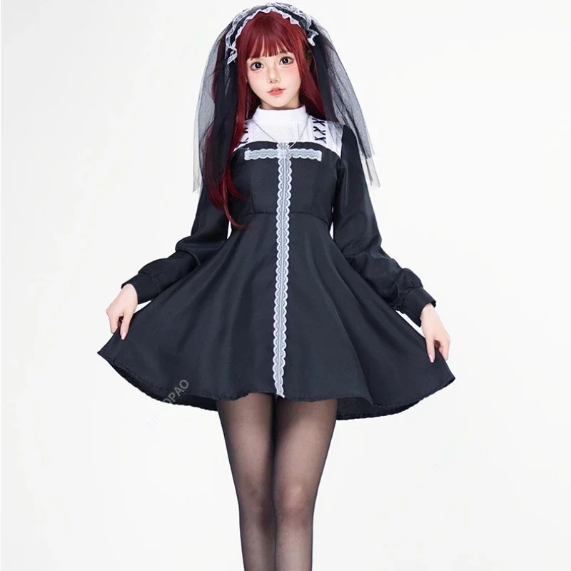 Halloween Gothic Style Nun Costume Role-playing Christmas Sexy Hot and Spicy Sweetheart Cross Nun Performance Costume Carnival