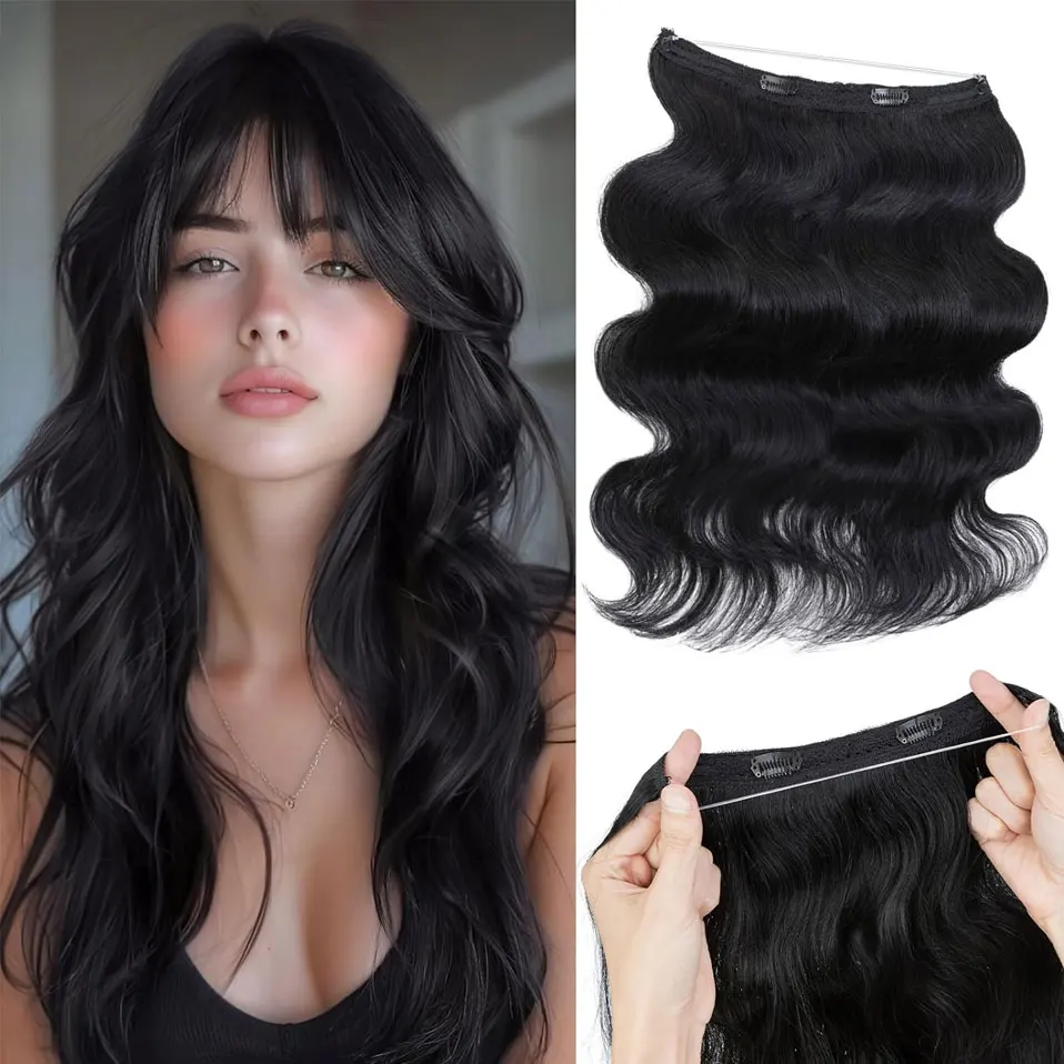 S-noilite Wire In Human Hair Extensions Волнистые регулируемые проволочные наращивания волос Светлые блики Шиньон Невидимая рыбная леска
