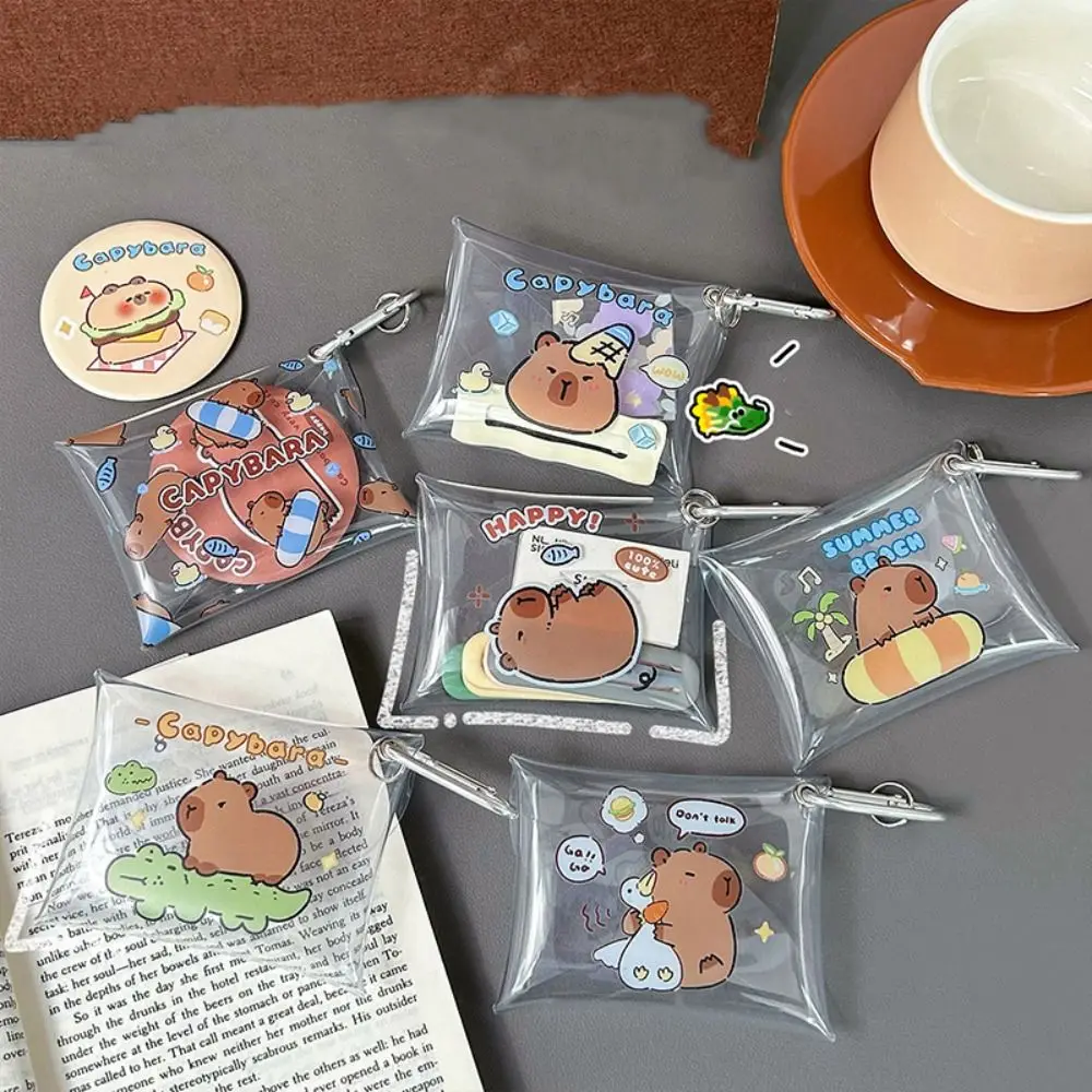 

Portable Zipper Capybara Coin Purse Transparent Money Bag Capybara Wallet Coin Pouch PVC Cartoon Card Holder Earphone Case