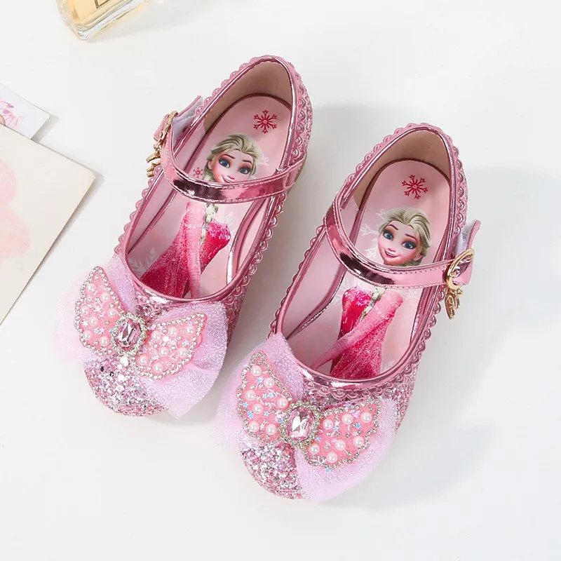 

Disney Frozen Elsa Princess Gladiator Sandals for Girls with Low Block Heel Pink Blue Crystal Dressy Toddler Kids Shoes Sizes