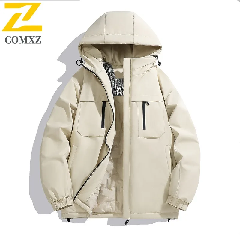 

COMXZ Мужская стеганая куртка, повседневная утолщенная теплая парка с капюшоном для приключений на открытом воздухе, модное уличное комфортное легкое зимнее пальто