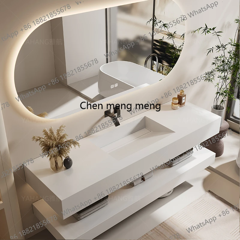 

Custom-Designed Slanted Basin Bathroom Furniture Vanity Set with Integrated Stone Slab Single/Dual Basin Sink Modern Vanity Set