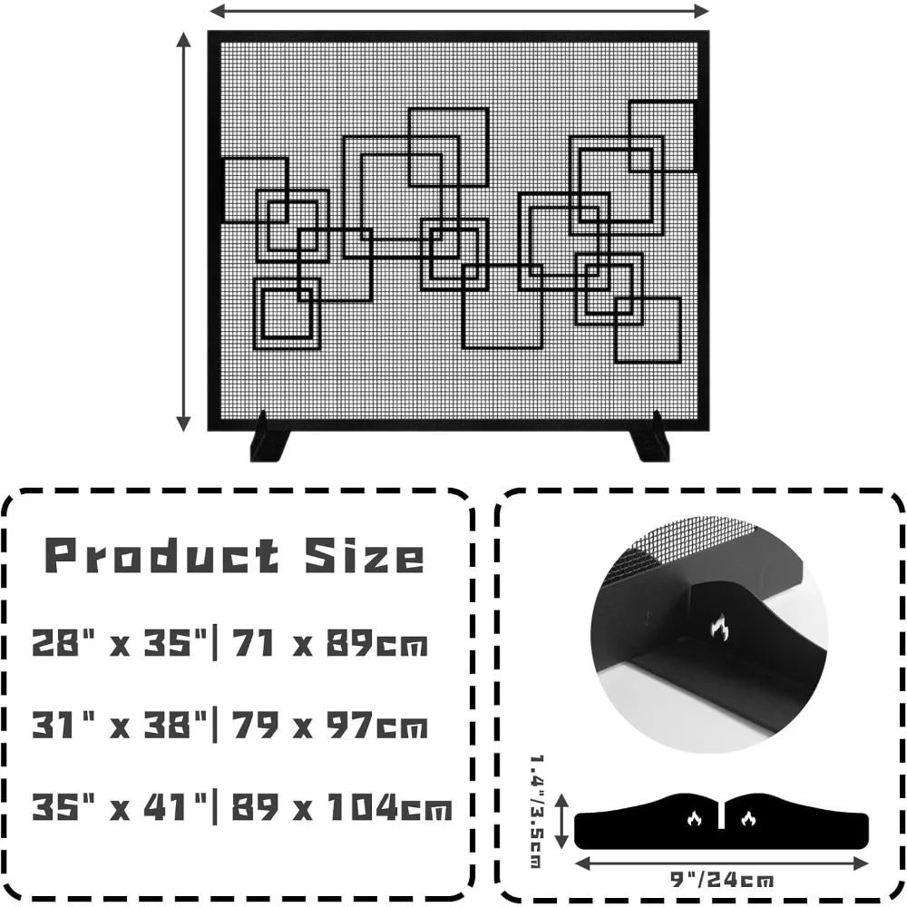 هندسية مربع الموقد شاشة شبكة مجردة المعادن شرارة الحرس غطاء الموقد الأسود بوابة النار سياج لغرفة المعيشة #4