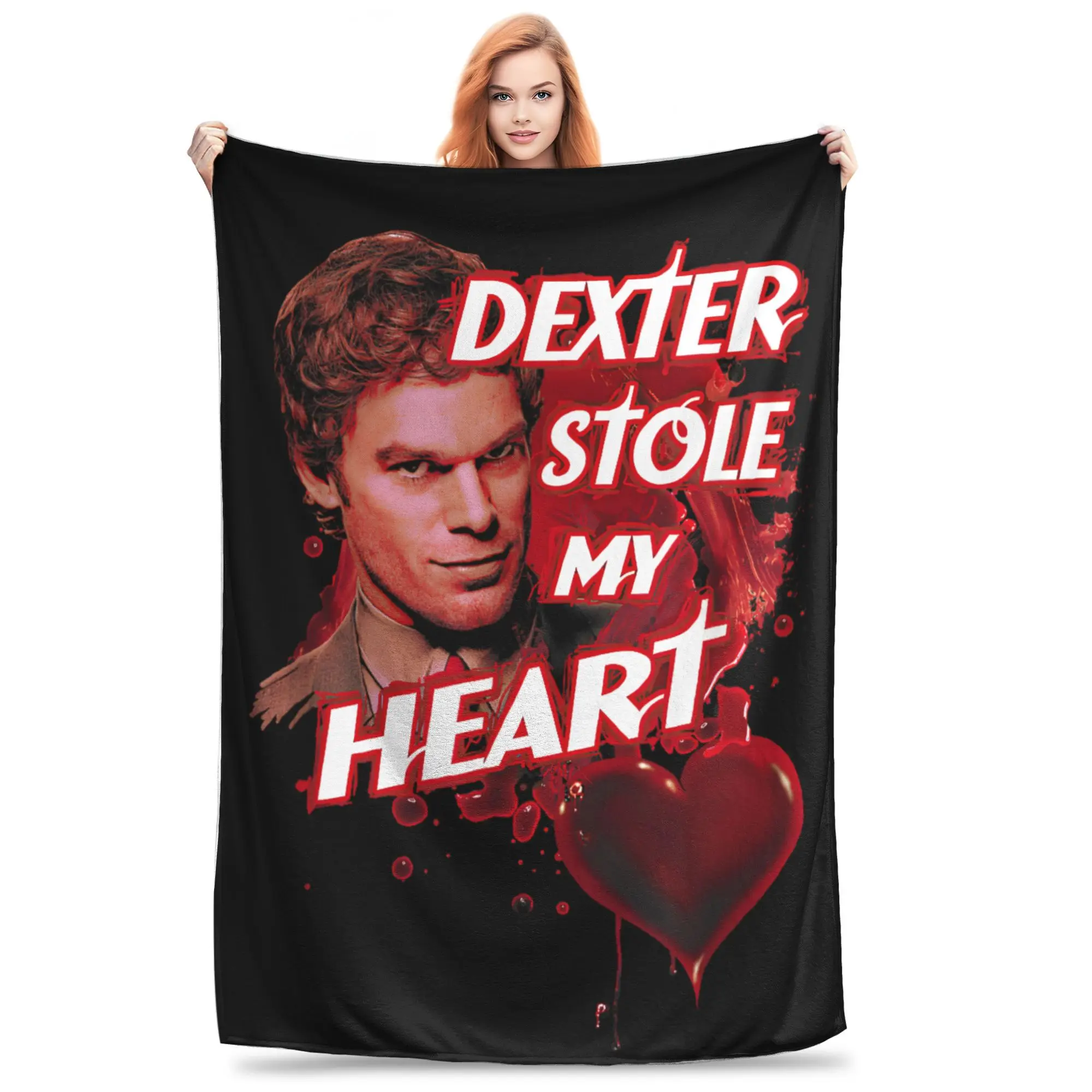 Bloody Heart Dexter Morgan Plush Blanket Horror Movie Funny Throw Blanket for Home 150*125cm Plush Thin Quilt,