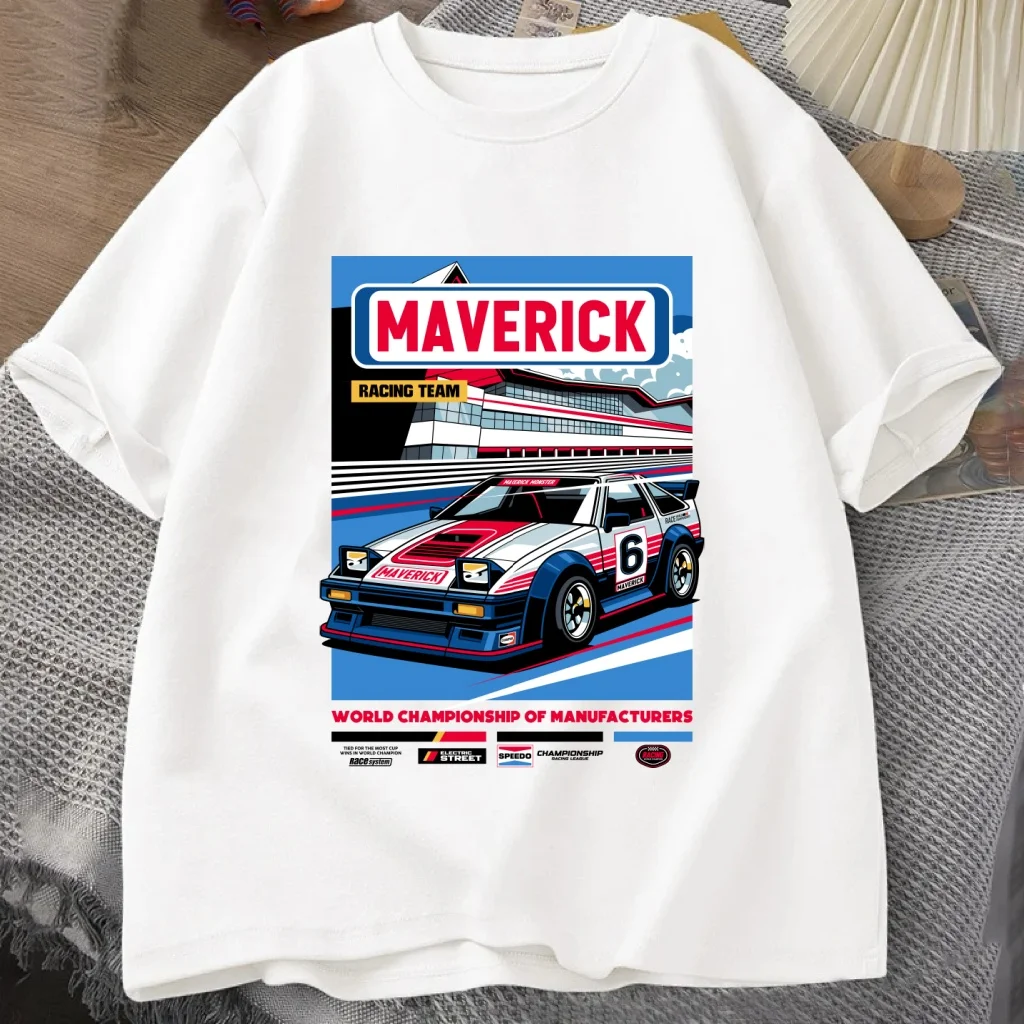

New Men Soft Cotton Maverick World Championship T-Shirt Retro Graphic Loose Fit Relaxed Everyday Street Casual Comfort Top