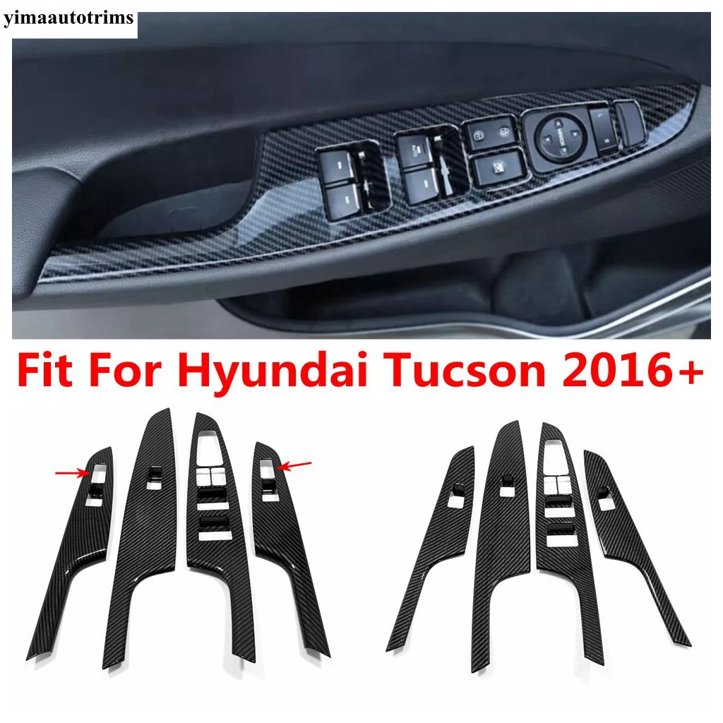 

Car Inner Door Armrest Window Lift Button Switch Panel Frame Cover Trim For Hyundai Tucson 2016 - 2020 Carbon Fiber Accessories