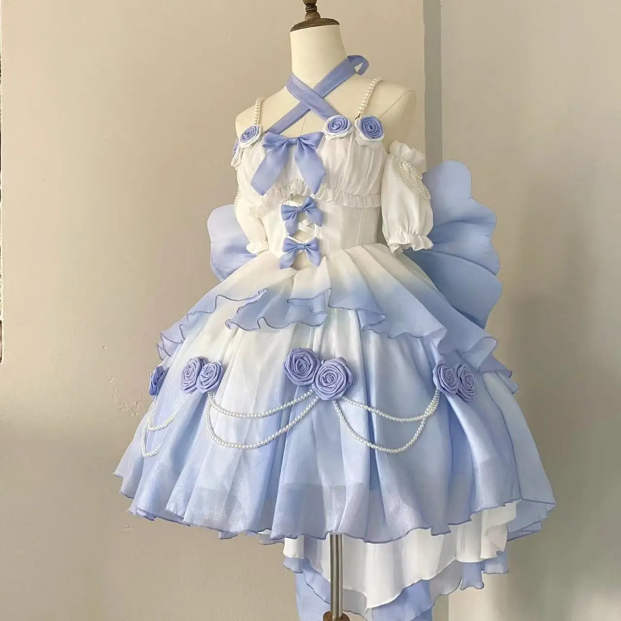 

Cute God of Love Lolita Dress Women's Sweet Gradient Floral Bowtie Tutu Skirt Set Birthday Party Carnival Event Uniforms Lolita