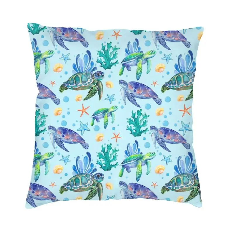 

Fashion Sea Turtles Cushion Covers 45x45 Velvet Sea Animal Throw Pillow Case for Sofa Square Pillowcase Decoration