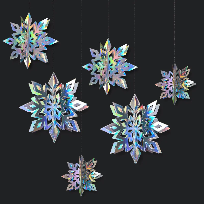 Iridescent Christmas 3D Snowflake Garlands Decorations Hanging Dots Star Christmas Ornament Holographic Winter Wonderland Decor